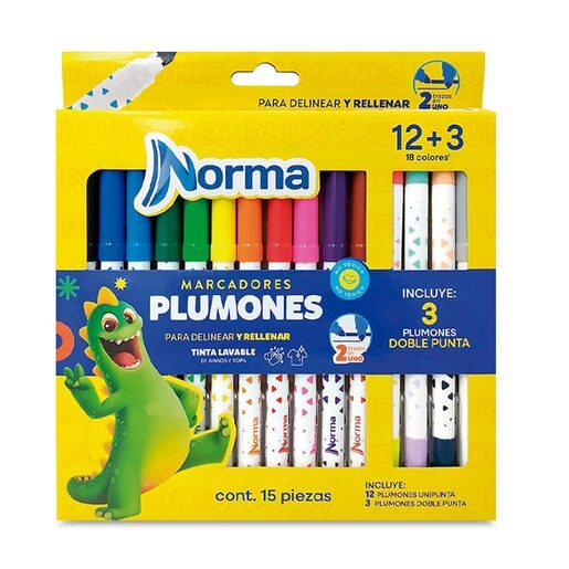 Plumones Norma Trazo 2 en 1 Punta Cónica 15 piezas