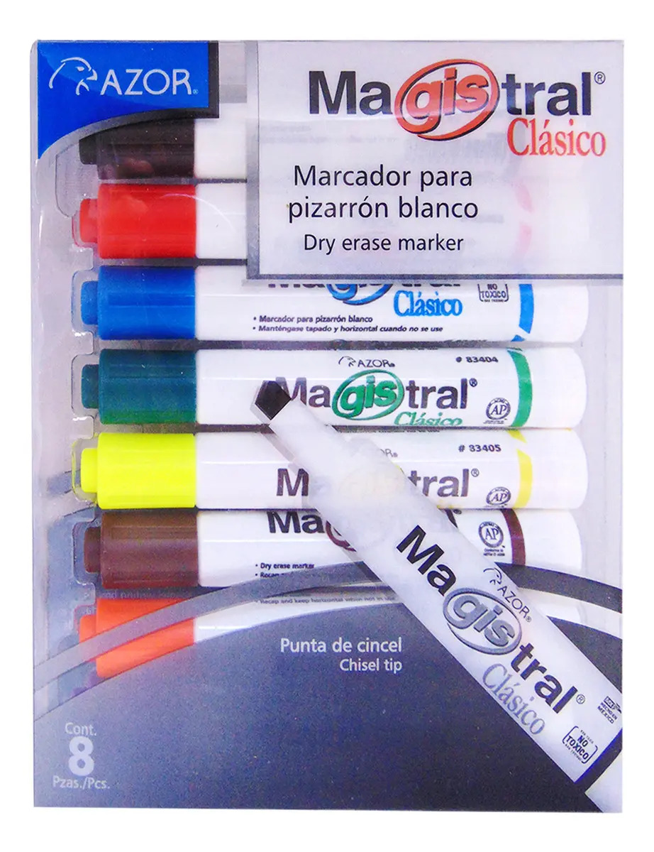 Azor Marcadores Para Pizarrón Blanco Magistral 8 Colores Plumones Borrables