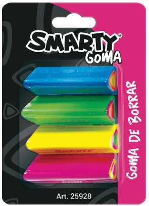 Goma de Borrar Triangular Blíster con 4 Piezas Smarty