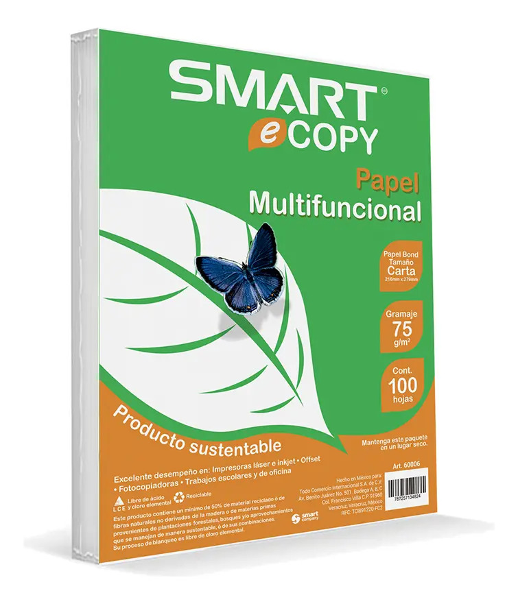 Hojas Blancas Carta Smart Copy Papel Bond 100 Hojas Color Blanco